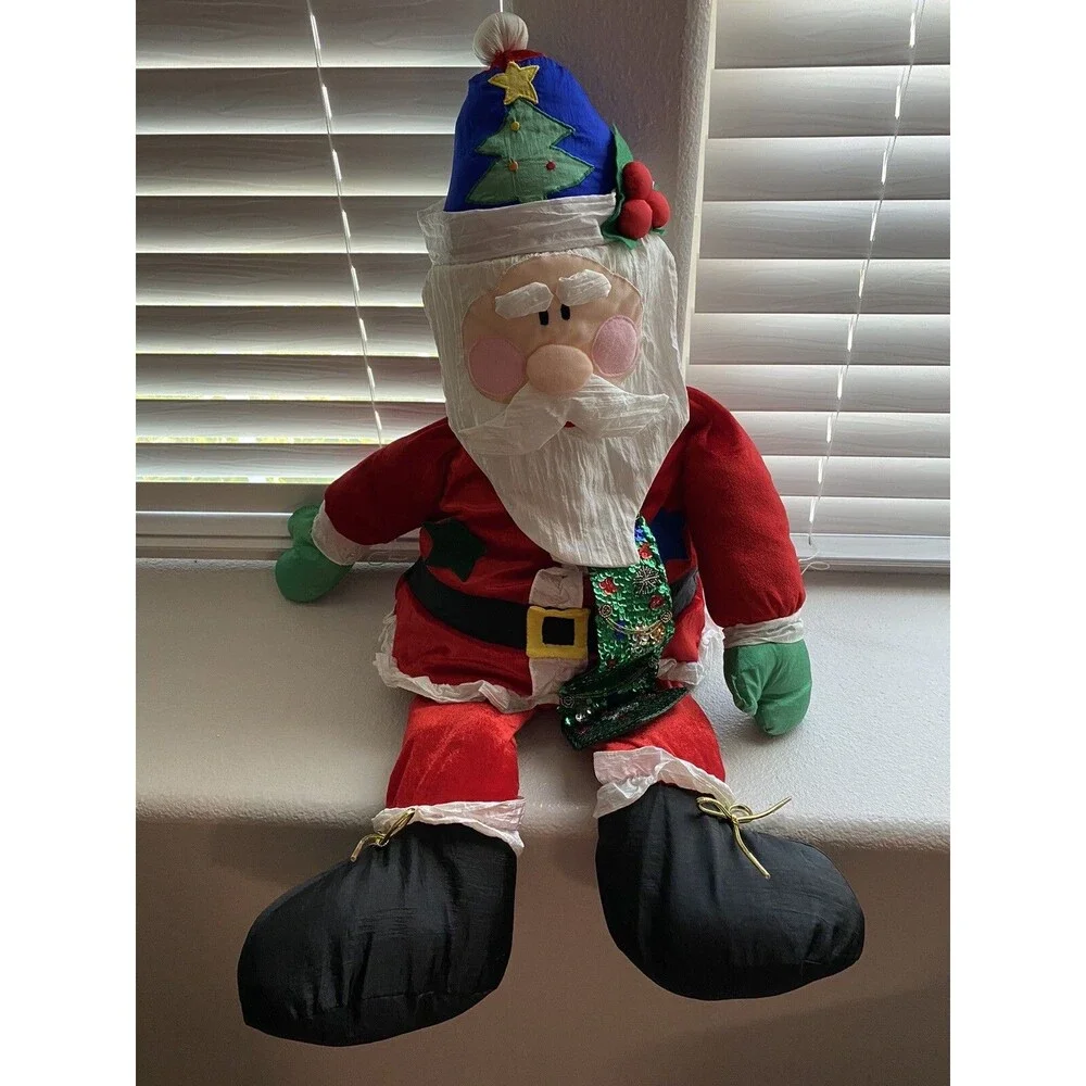 Santa Claus Plush Decor Nylon Parachute Fabric Large Christmas Vtg.
